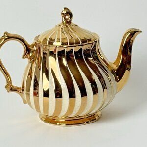 Vintage Sadler Teapot Gold and Cream Swirl Bone China England